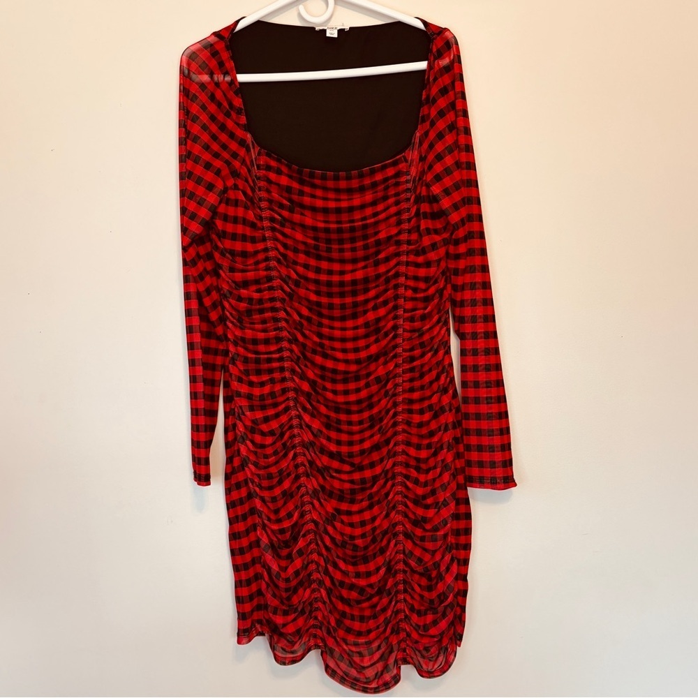 Bar III Red and Black Plaid Midi Dress